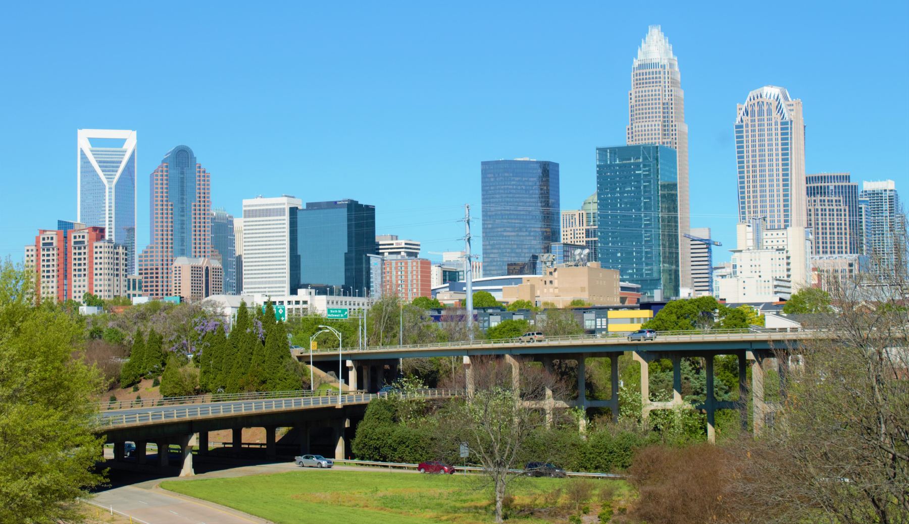 The Uptown Charlotte skyline on a clear day